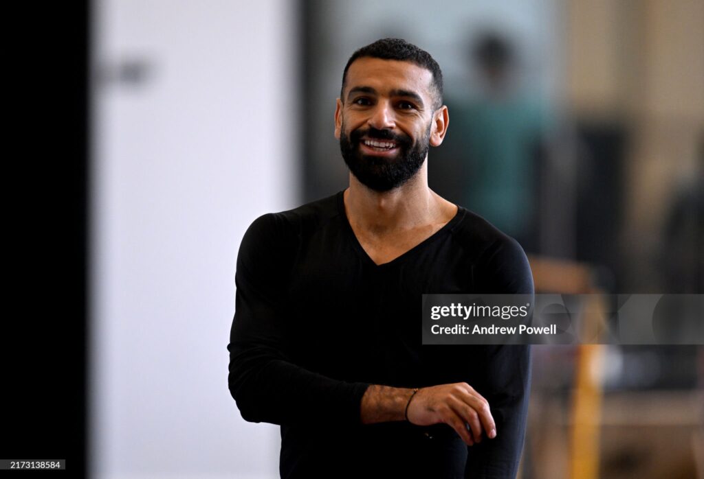 KIRKBY, ENGLAND - SEPTEMBER 19: (THE SUN OUT, THE SUN ON SUNDAY OUT) Mohamed Salah of Liverpool during a training session at AXA Training Centre on September 19, 2024 in Kirkby, England. (Photo by Andrew Powell/Liverpool FC via Getty Images)